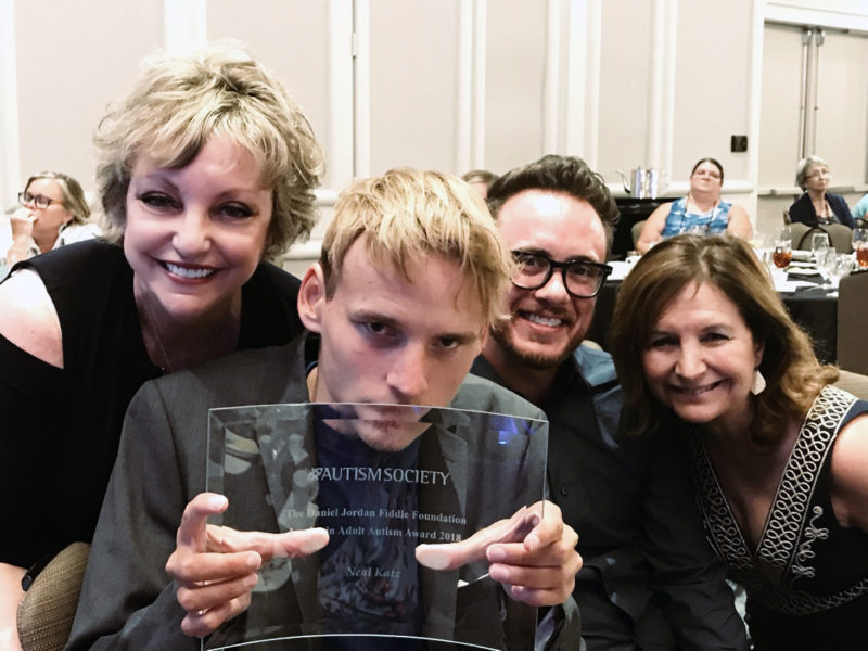 Linda Walder with Neal Katz, recipient of DJFF 2018 Leader in Adult Autism Award, his aide Ryan Berman and his mother Elaine Hall