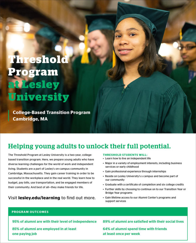 The Threshold Program at Lesley University for employment and volunteering