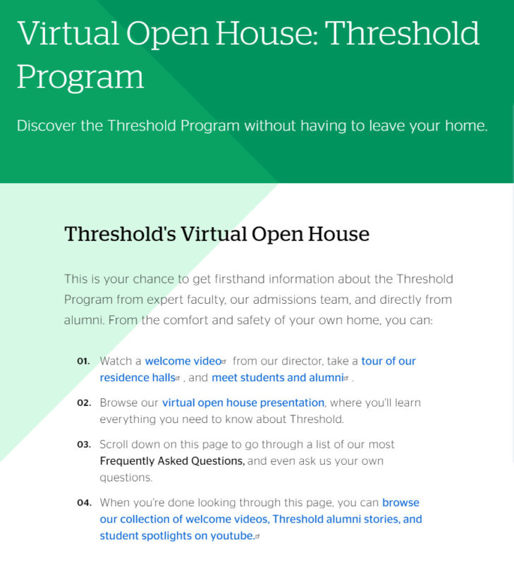 Virtual Open House: Threshold Program