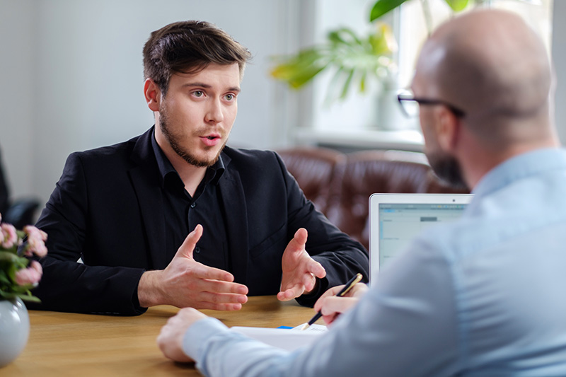 young man at a job interview