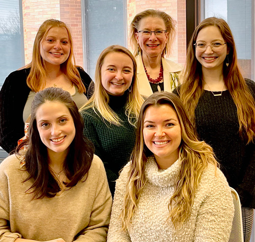 Left to right: (front) Rachel Dehond, Sarah Larmann, (back) Caitlin Dibattisa, Sydni Verbridge, Caroline Magyar, Jamie Argento