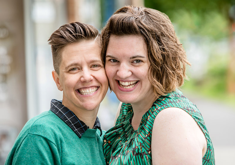 Portrait of a lesbian couple touching cheeks